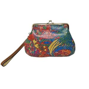 Patricia Nash Italian Leather Kiss Lock Wristlet Clutch In Tropicana